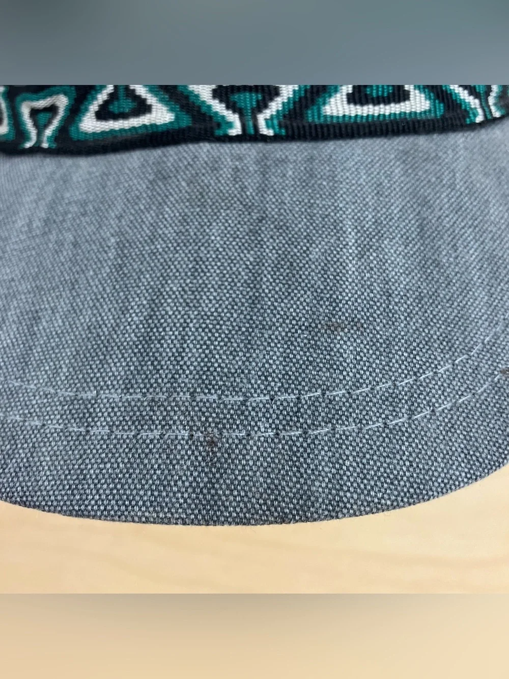 Vintage L.L. Bean 5 Panel Adventure Strapback Hat Script Logo Gray Aztec NOS.
